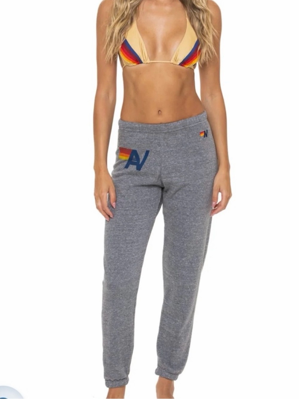 Aviator Nation Gray Sweat Joggers with Rainbow Logo
